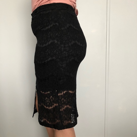 Front Zipper pencil lace look pencil skirt large black - Picture 5 of 10